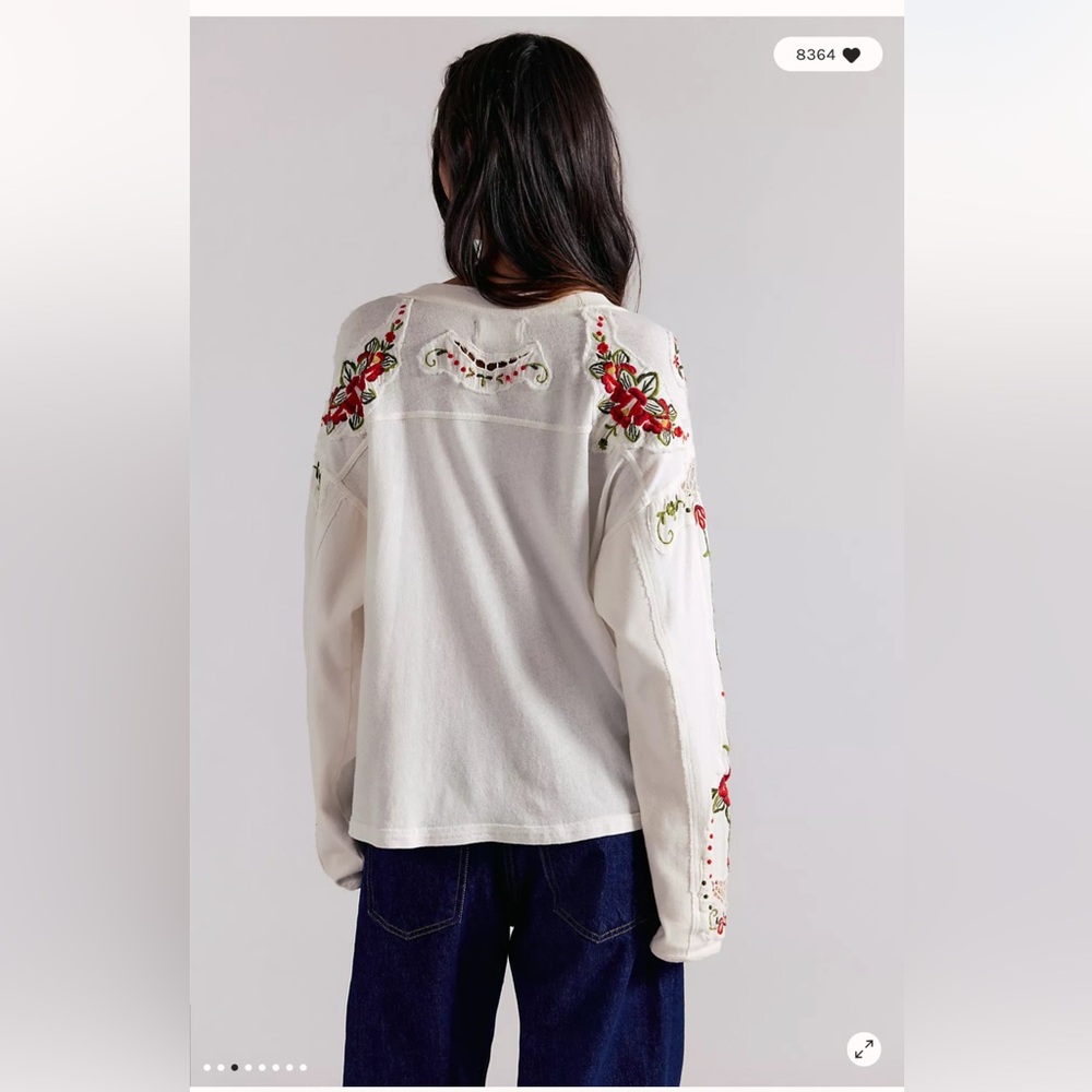 Free People We the Free Lilith Embroidered Vines Cutwork Tee Top M - Picture 3 of 8